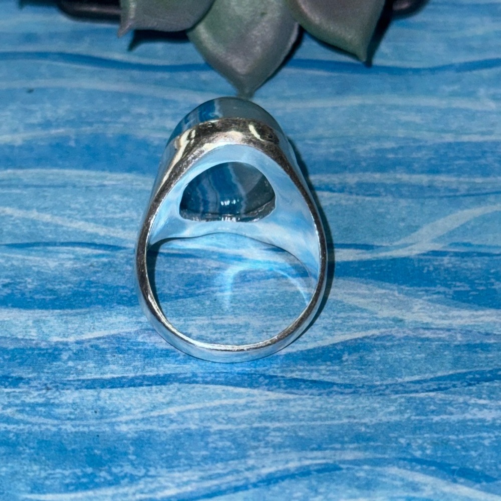 Silver Blue Botswana Agate Ring - image 5
